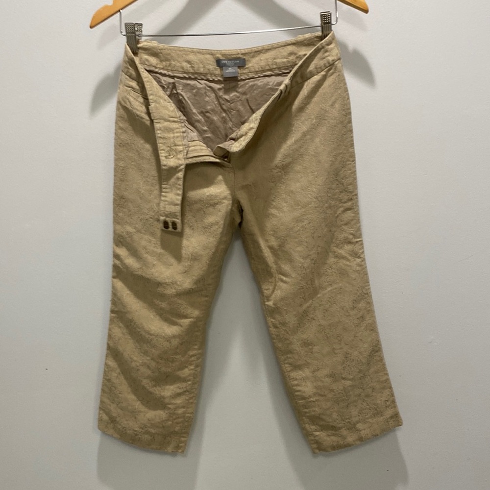 Ann Taylor size 6P tan paisley silk blend crop pants